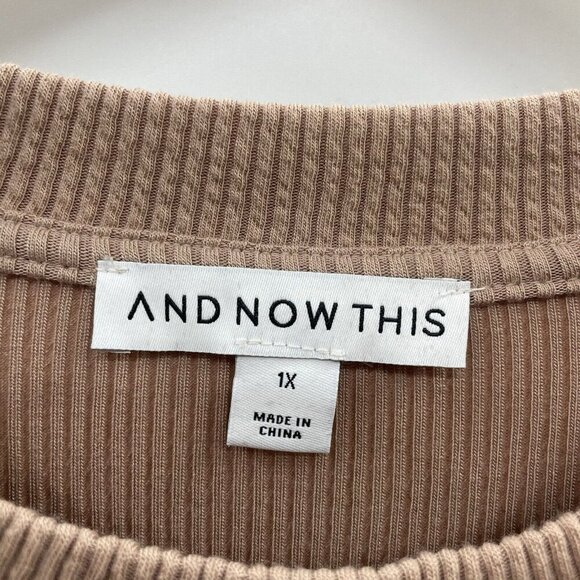 And Now This Womens Trendy Plus Size 1X Ribbed Crewneck Top in Almond Tan 1346 - Picture 5 of 7